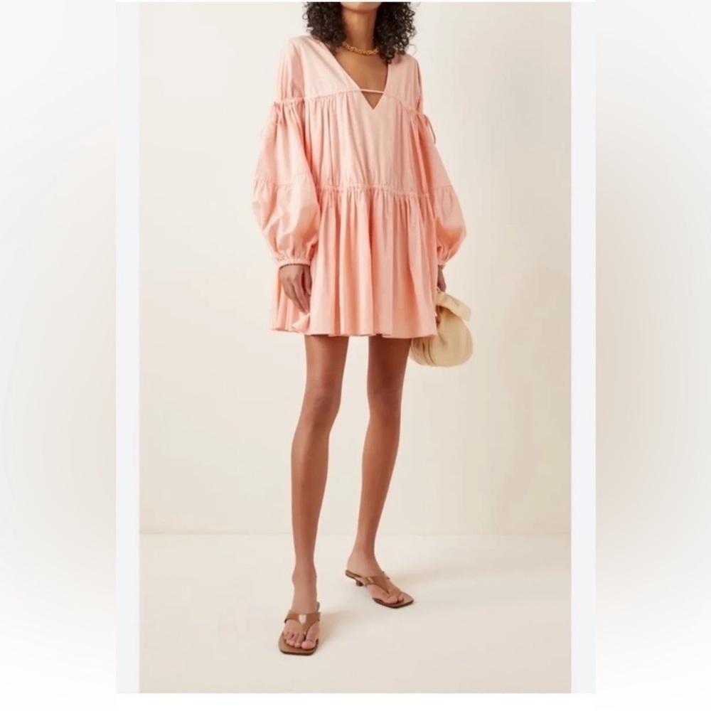 Aje Overture Gathered Smock Dress in Apricot
